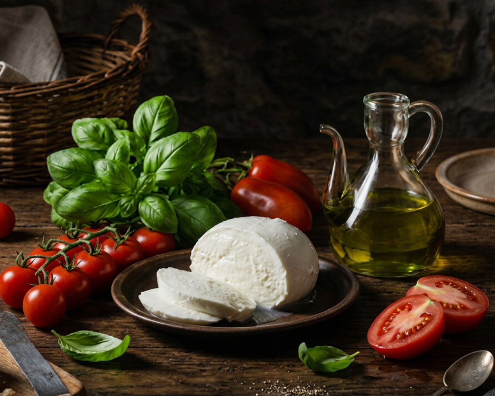 Italienische Lebensmittel, Tomaten, Ruccula, Mozzarella